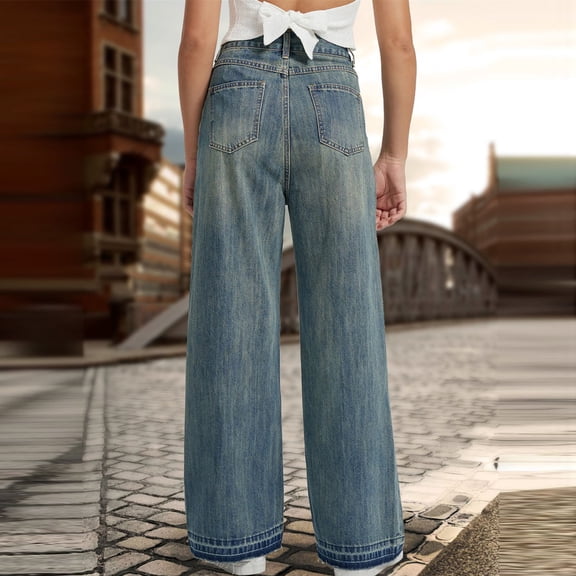 GaThRRgYP Womens Pants,Women's High Rise Jeggings,Women's Trendy Denim Trousers Women's Trendy Design High Waist Loose Straight