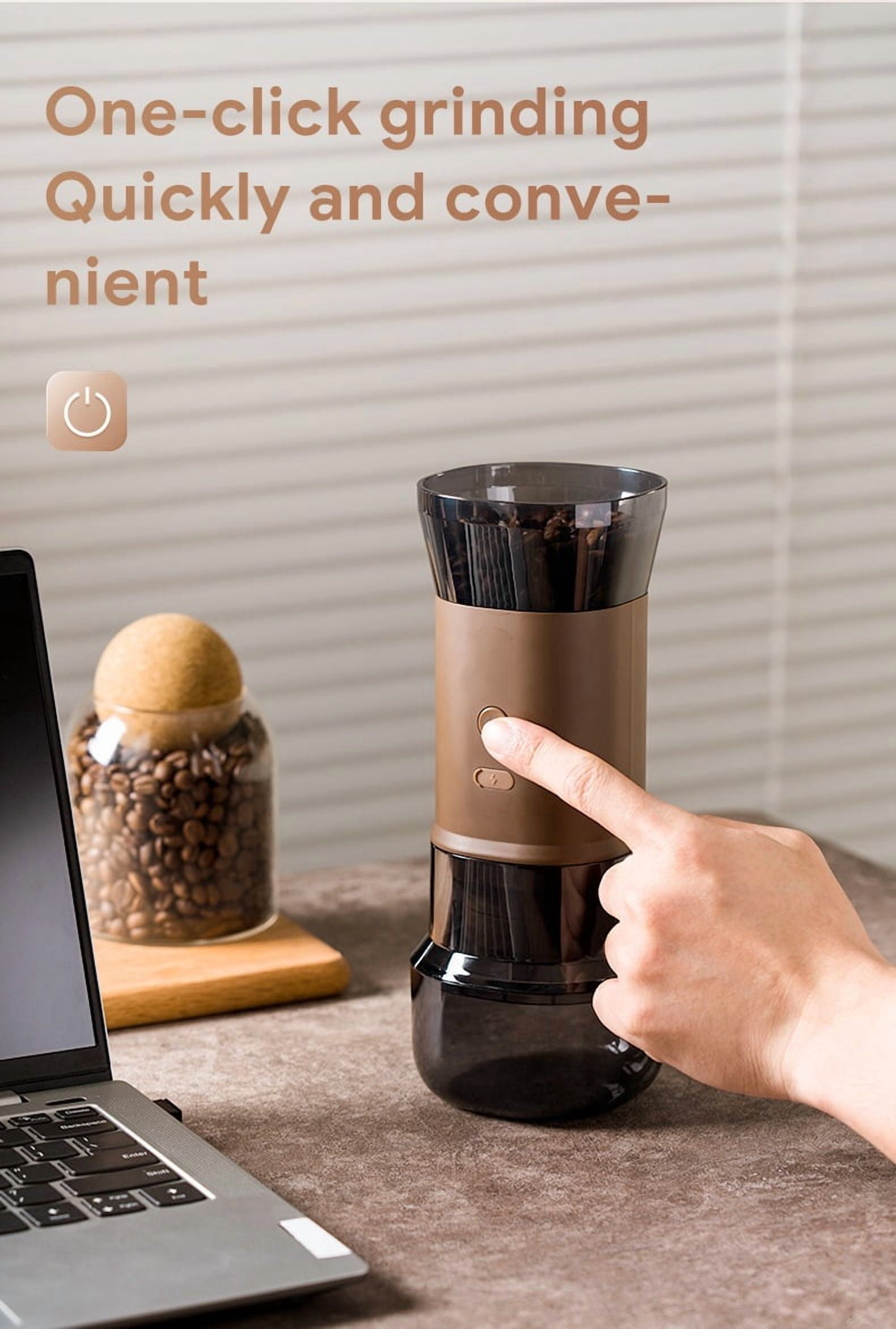 Portable Electric Coffee Grinder, USB Rechargeable Conical Burr Grinder with Adjustable Settings for Drip, Espresso, & French Press, A Compact Travel Coffee Bean Grinder