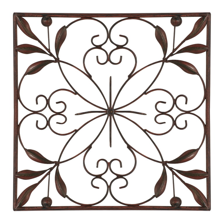 Deco 79 Metal Scroll Wall Decor, Brown, 14 by 14, Set of 4
