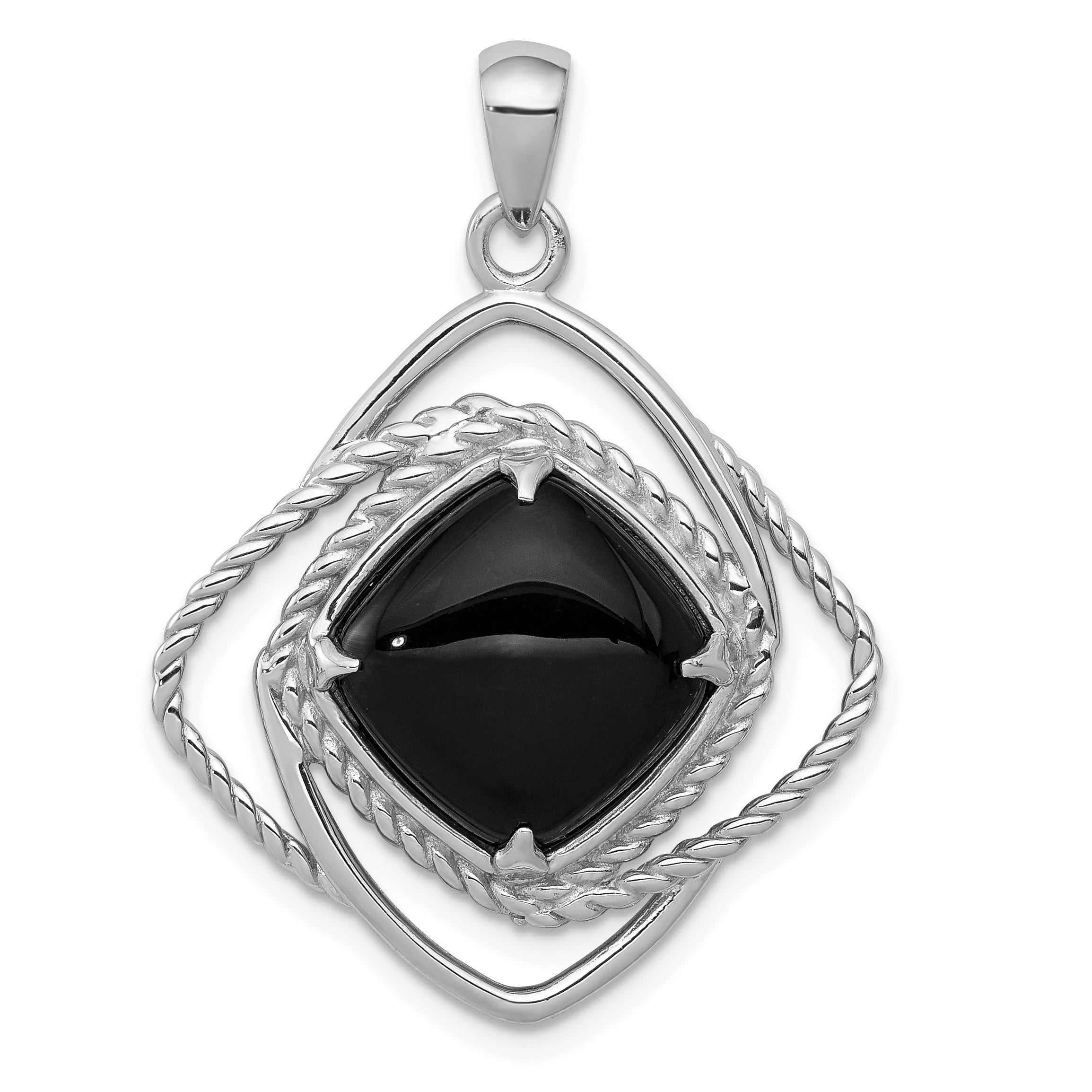 925 Sterling Silver Black Onyx Square Pendant Charm Necklace 