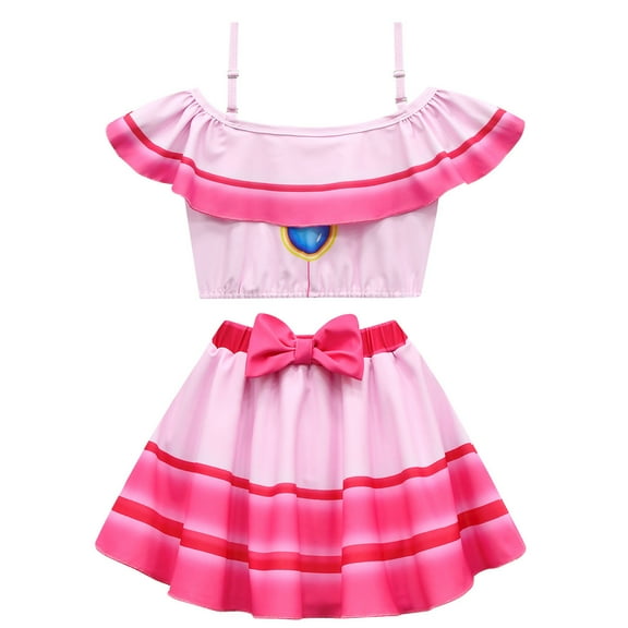 Girls Swimsuit Two Pieces Ruffle Bathing Suit Super Brother Peach Princess Swimwear