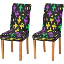 Fleur De Lis Flowers Dining Room Chair Covers Mardi Gras Chair Slipcovers Stretch Seat Protector Removable Chair Cover For Home Kitchen Restaurant Hotel 4pcs