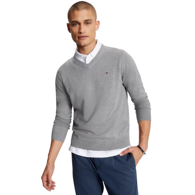 Jersey Tommy Hilfiger Colección 2024 con cuello en V para hombre gris XL
