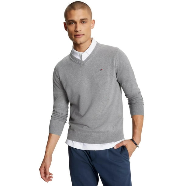 Jersey Tommy Hilfiger Colección 2024 con cuello en V para hombre GreyHTR