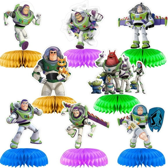 8 PCS Buzz Lightyear Party Supplies, Honeycomb Centerpieces 3D Double Side Party Decor, Colorful Non-Fading Cardstock Birthday Party Decorations for Tabletop, Cake Display