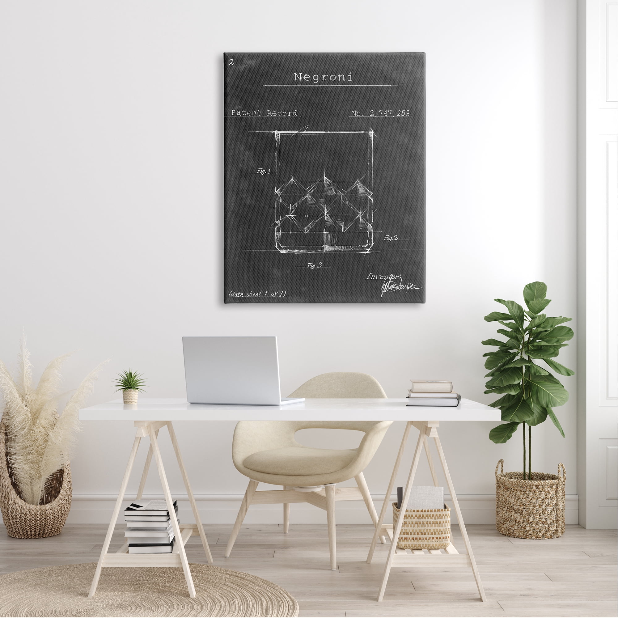 Stupell Industries Negroni Liquor Cocktail Glass Lines Diagram Blueprint Canvas Wall Art, 36 x 48, Design by Ethan Harper