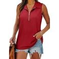 thumbnail image 2 of MORTTIC Women's V-Neck Ribbed Tank Top, Sleeveless Shirt with Zipper, Casual Loose Fit Summer Top, S, 2 of 5
