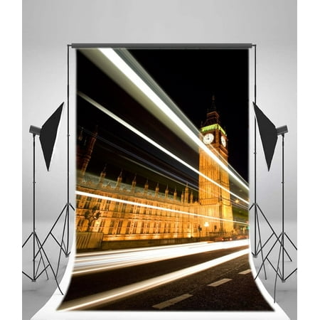 Image of MOHome Big Ben Backdrop 5x7ft Night Scenery Buildings Road Lamps Photography Background Video Studio Props Little Girl Children Baby Kids Portraits