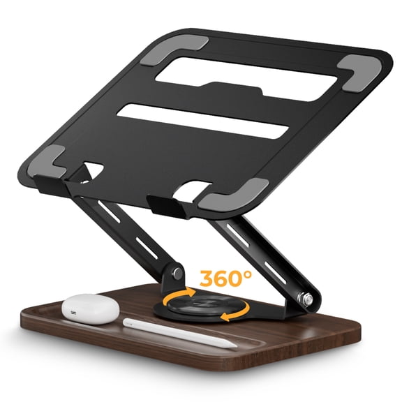 SupeDesk Laptop Stand with 360° Rotating Wooden Base & Storage, Adjustable Laptop Desk Stand, Ergonomic Laptop Riser with Silicone Pads for Laptops, Notebooks & Tablets
