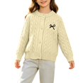 thumbnail image 6 of AUDeals Girls Cable Knit Cardigan Crewneck Button Sweater Long Sleeve Cotton Knitted Preppy Fall Ribbed Knitwear Outerwear Sweater Tops (Beige, 5-6 Years), 6 of 6