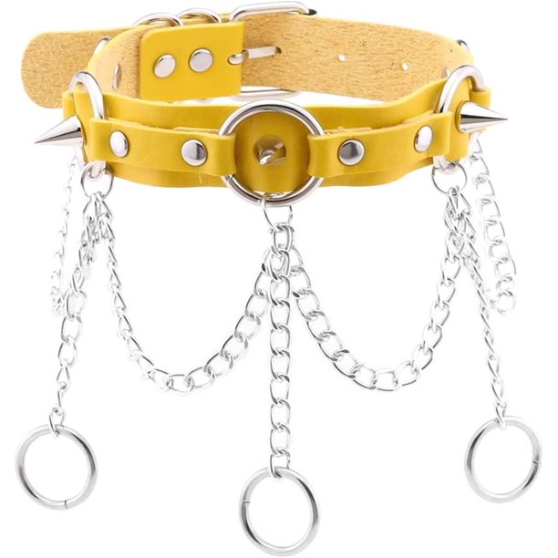 Collar de cuero punk Punk Circle Remache Punk Rock Rock Collar Collar de cuero Collar de personalidad elegante y único (Color: Amarillo, )