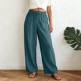 thumbnail image 6 of larppty Women Linen Pants Straight Wide Leg Casual Palazzo Pants with Pockets High Elastic Drawstring Waist Long Loose（Dark Green， XXL）, 6 of 9