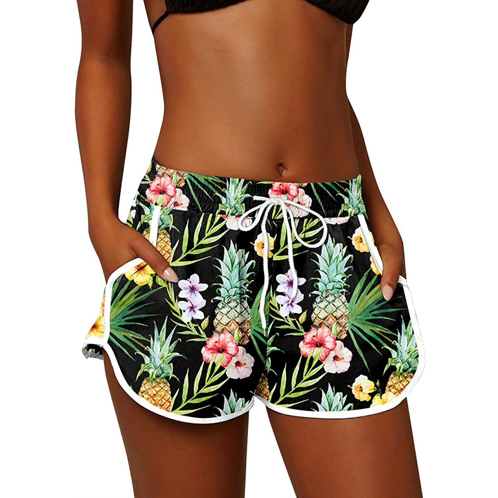 Dqueduo Womens Shorts Plus Size Summer Floral Beach Boardshorts with
