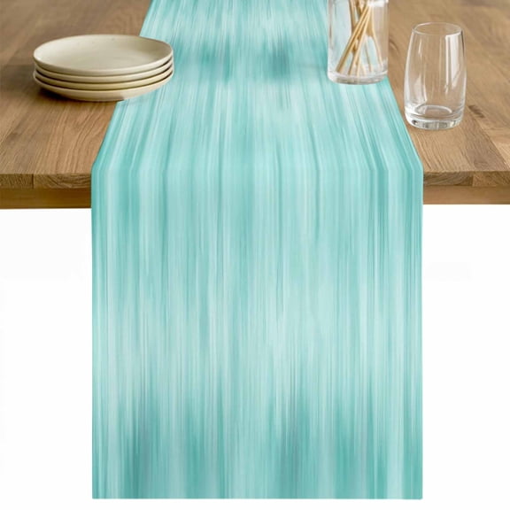 Turquoise Table Runner - 108 Inch Long Modern Abstract Art Ombre Striped Cotton and Linen Blended Dress Scarves Farmhouse Table Runner for Kitchen Dining, Coffee Table, 13" x 108"