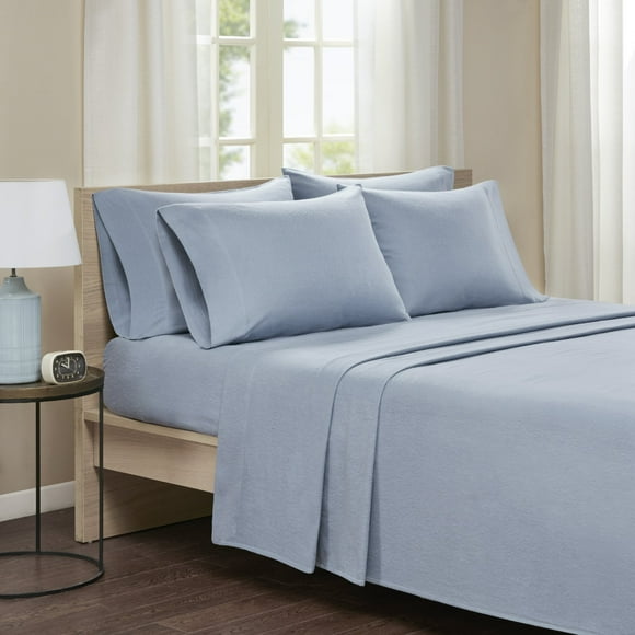 Comfort Spaces Cotton Flannel Breathable Warm Deep Pocket Sheets with Pillow Case Bedding, Cal King, Blue Solid 4 Piece