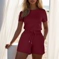 thumbnail image 2 of Lenpel Women's Rompers Summer Casual Short Sleeve Elastic Waist Drawstring Short Jumpsuits One Piece Outfits with Pockets, 2 of 5