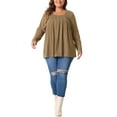 thumbnail image 2 of Agnes Orinda Women's Plus Size Blouses Long Sleeve Square Neck Flowy Pleated Loose Fit Tunic Tops 2X Brown, 2 of 6