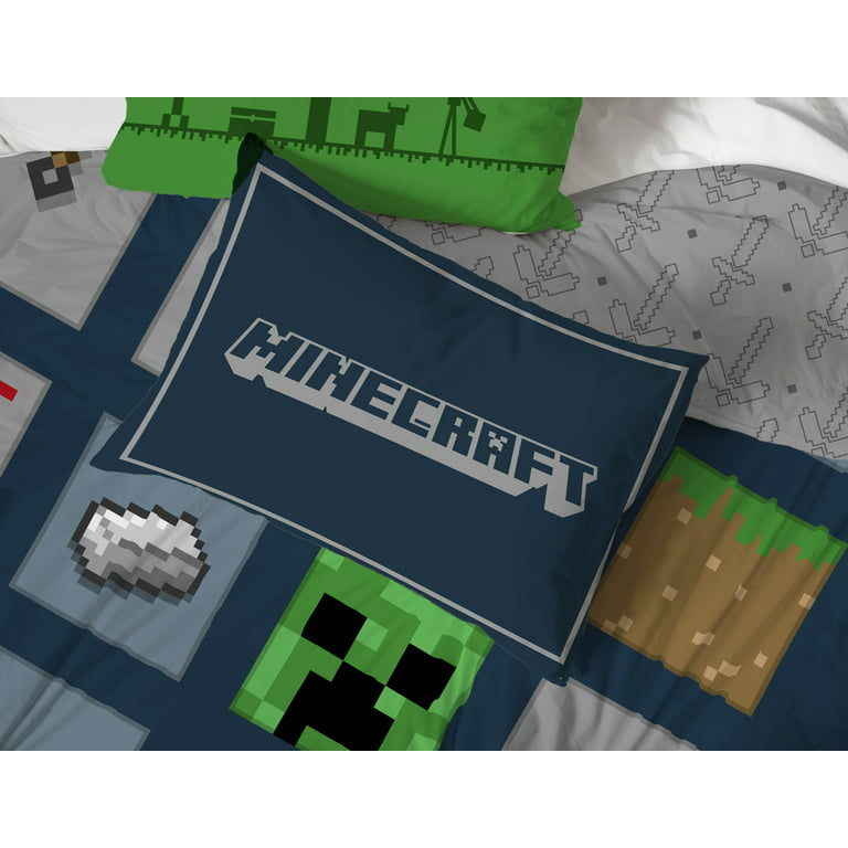 Minecraft Icons Adventure Kids 2-Piece Twin/Full Reversible Comforter and  Sham Bedding Set, Microfiber, Green, Mojang, Gaming Bedding 