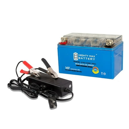 YTZ10S GEL Battery Replaces Duralast GTZ10S-BS + 12V 2Amp Charger