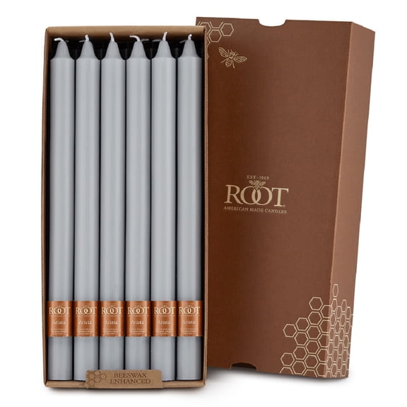ROOT Candles Unscented Smooth Arista™ Taper Candles, 12-Inch Tall, Box of 12, Color: Platinum