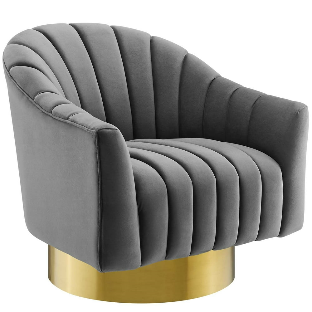 Vertical Channel Tufted Accent Lounge Performance Velvet Chair, Gray