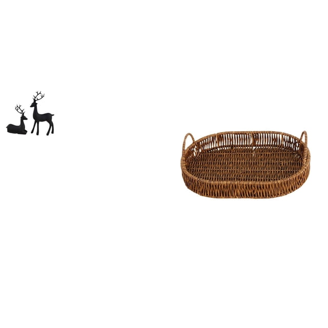 Elegante Juego De Figura De Resina De Ciervo Negro Y Cesta De Mimbre Tejida Para Sala De Estar, Estudio, Balcón, Organizador De Cocina, Bandejas Para Platos De Frutas, Decoración Del Hogar.