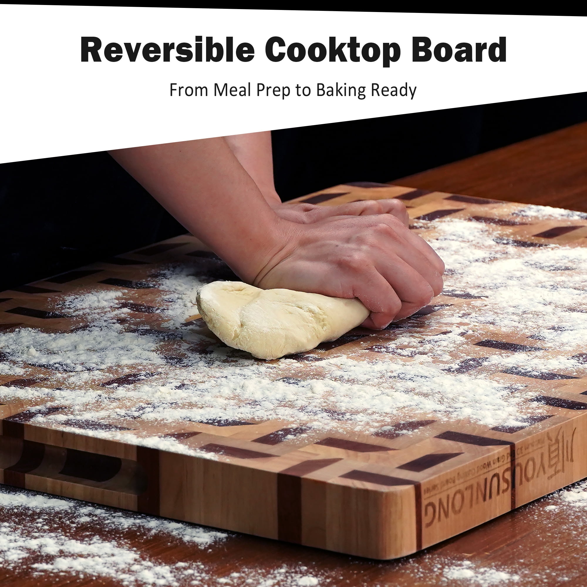 YOUSUNLONG 3D End Grain Cutting Board,  20" x 16" x 1.5'' Walnut and Maple Reversible Butcher Block