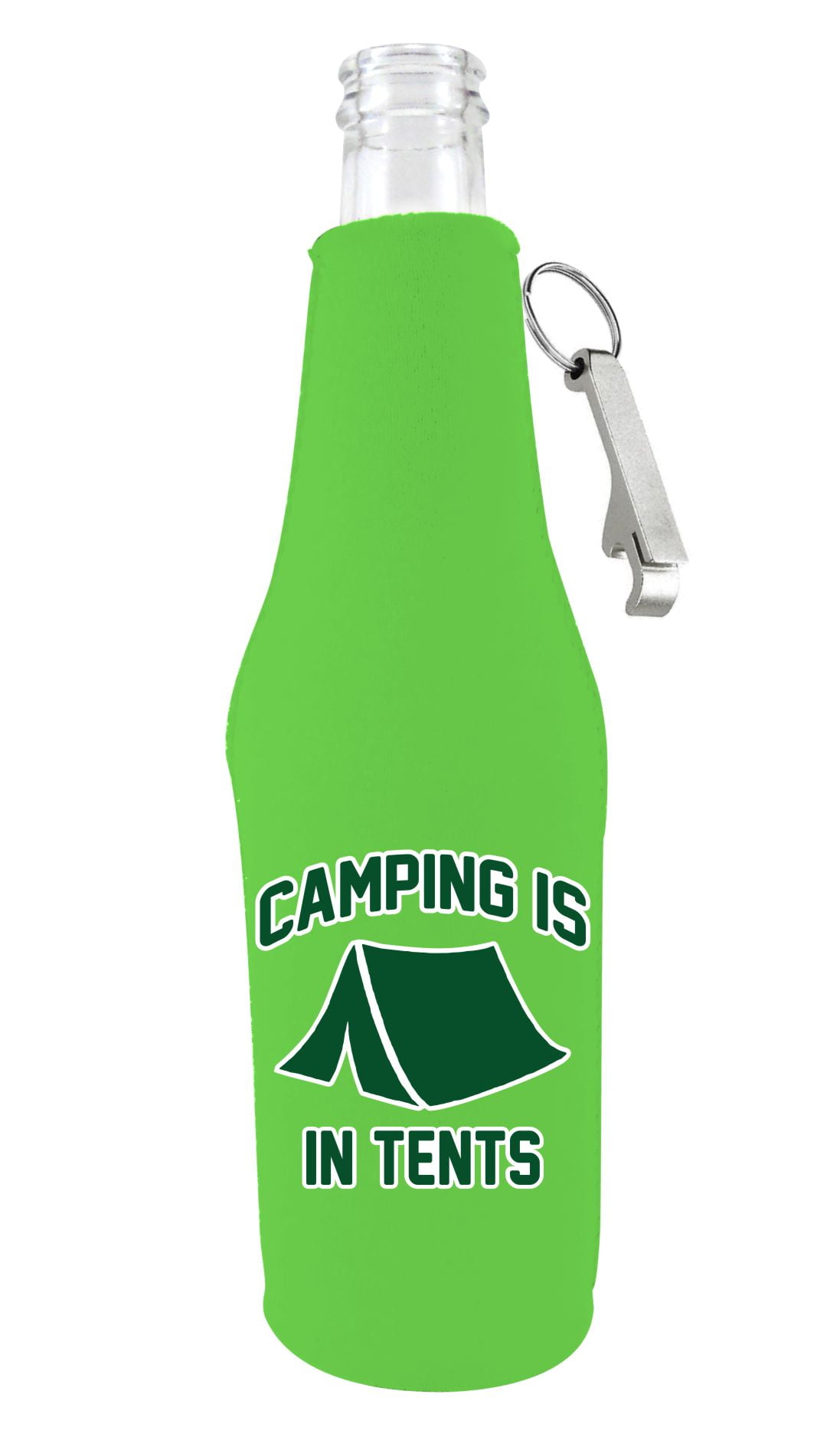 Bottle Koozie: Never Camp Alone - Green