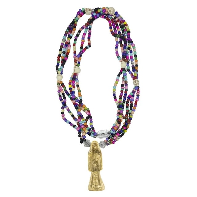Collar Mazo Personal Santa Muerte Dorada Abundancia Dinero Curado