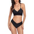 thumbnail image 1 of Traje de baño de dos piezas para mujer Ajustar las correas de los hombros Traje de baño de color puro con cuello en V para el verano Negro S, 1 of 8