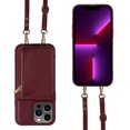thumbnail image 3 of Nalacover RFID Blocking Wallet Case for iPhone 13 Pro, Shockproof PU Leather Magnetic Button Zipper Purse Card Slots & Kickstand Crossbody Phone Case with Shoulder & Wrist Strap,Winered, 3 of 12