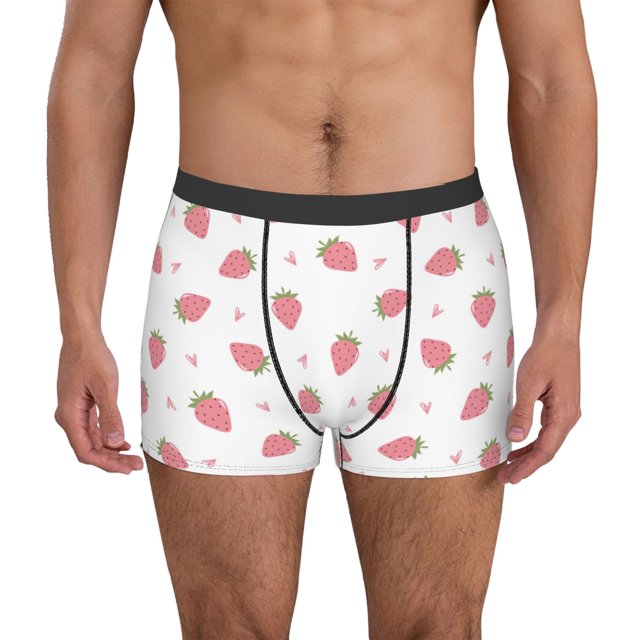 Balery Hand Drawn Strawberry Calzoncillos bóxer para hombre, ropa interior de algodón suave y transpirable con cinturilla de nailon-X-Large