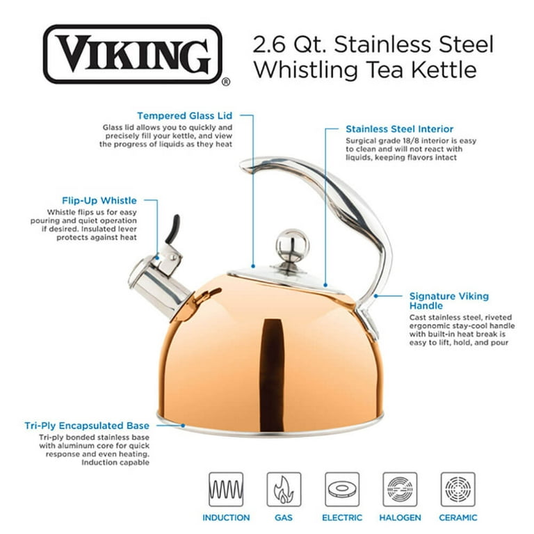 Viking Stainless Steel 2.6 Quart Whistling Tea Kettle - Red