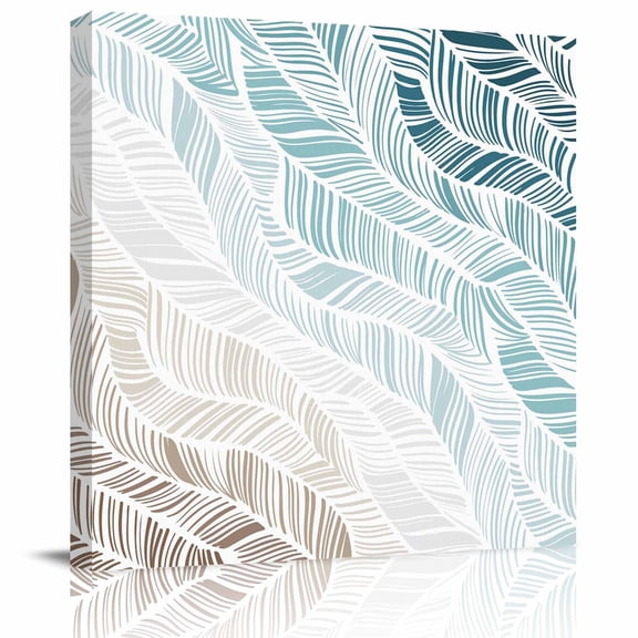 Abstract Stripes Framed Canvas Wall Art, Teal Brown Gradient Wavy Lines Leaf Texture Wall Art Painting for Living Room Bedroom Home Decor, 8”x8”, Office Artwork Print