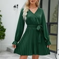 thumbnail image 2 of Giftesty Womens Plus Size Dresses Clearance Women Long Sleeve Solid Color V-Neck Short Skirt Casual Dress, 2 of 7