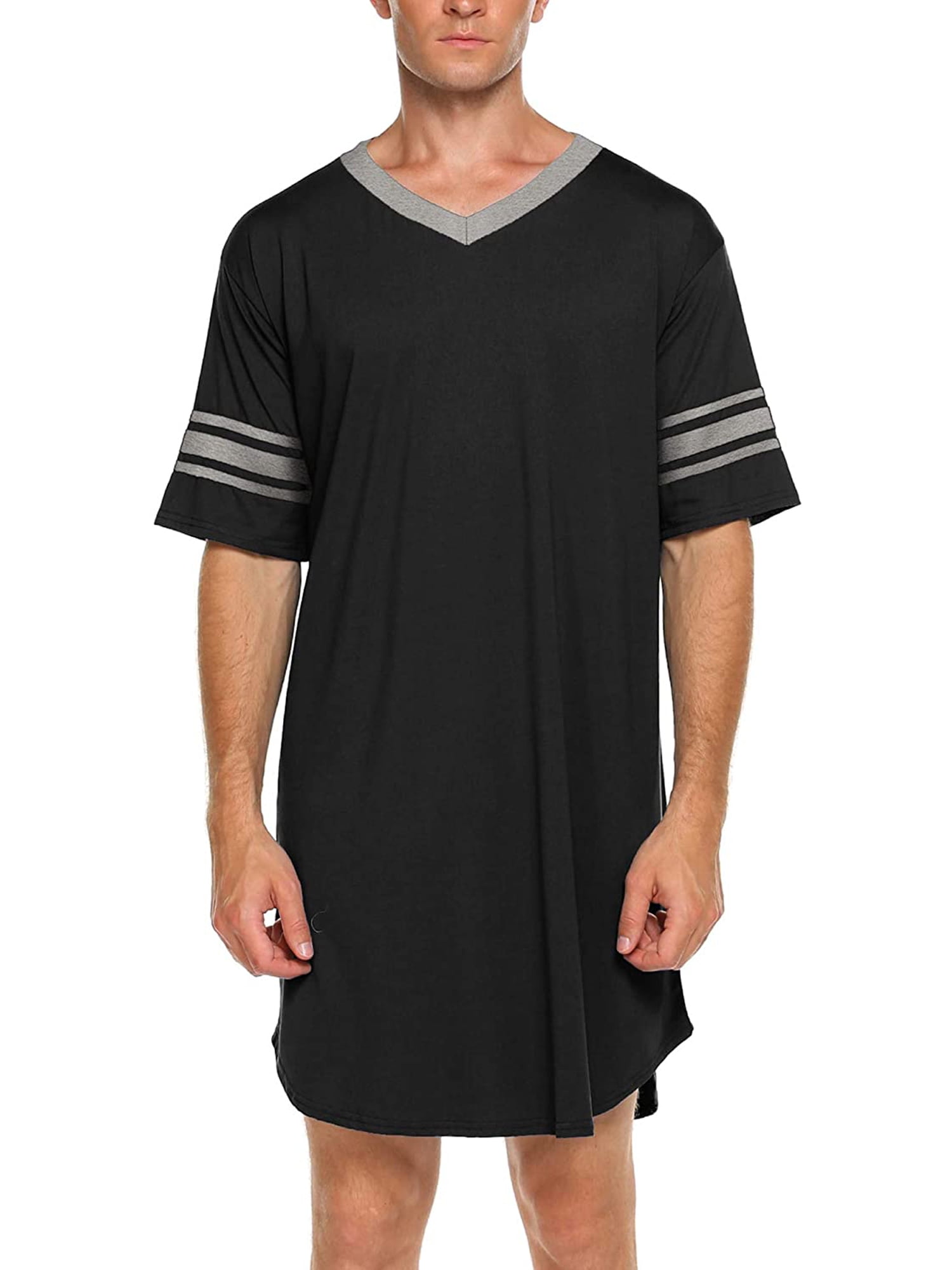 SUITLIM Mens Short Sleeve Cotton Nightshirts for Sleeping V Neck Oversized Sleep Shirts Big and Tall Loose Sleepgowns