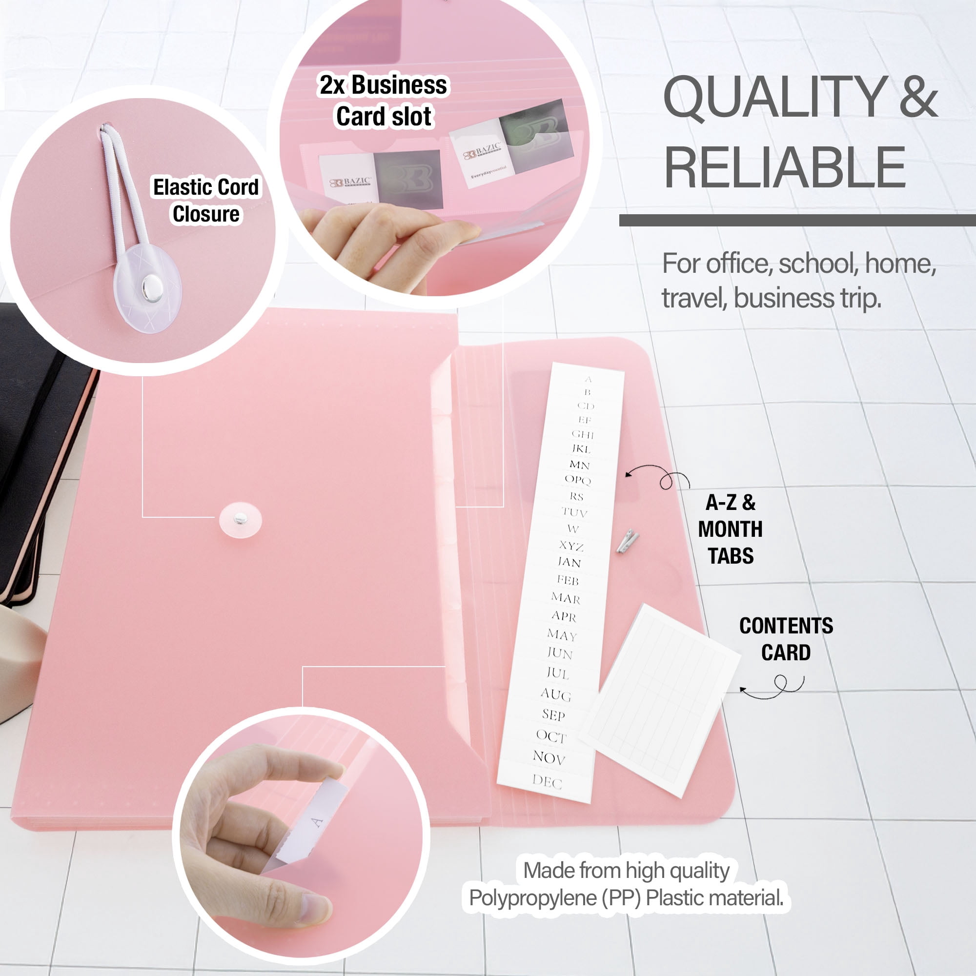 BAZIC Expanding File Folder 7 Pockets w/A-Z Tab Monthly Tabs, Pastel Document Organizer, 6-Pack