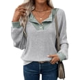thumbnail image 3 of Shine Up Patchwork Sweatshirts for Women V Neck Long Sleeve Shirts Casual Pullover Tops, 3 of 8