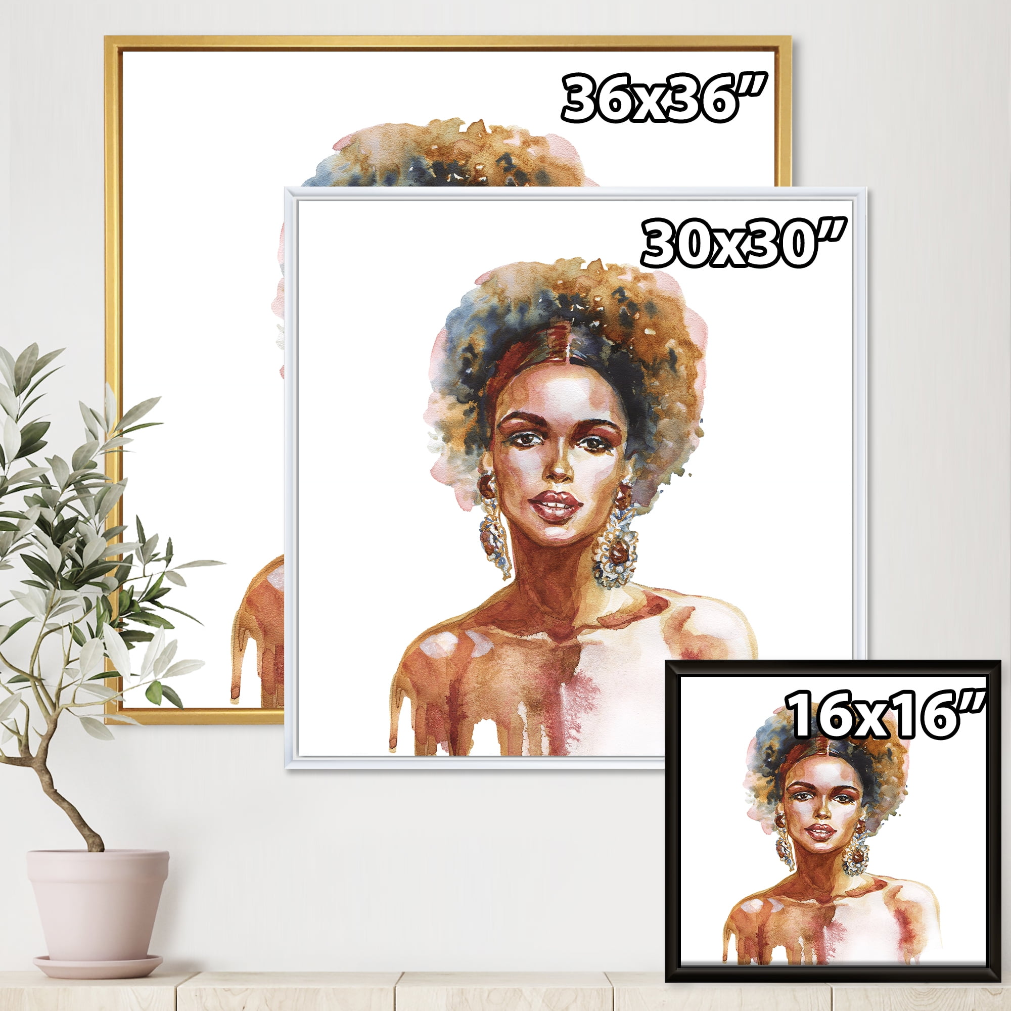 Designart 'Portrait of Afro American Woman V' Modern Framed Canvas Wall Art Print