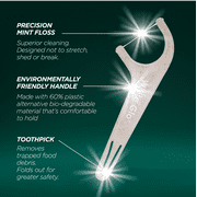 White Glo Eco-Friendly Dental Floss Picks 200-Count – Biodegradable Handle, Mint Flavored, Tear-Resistant Picks for Plaque & Debris Removal