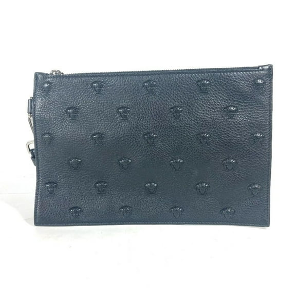 Pre-Owned VERSACE Medusa pouch bag strap clutch leather men women black (Good)
