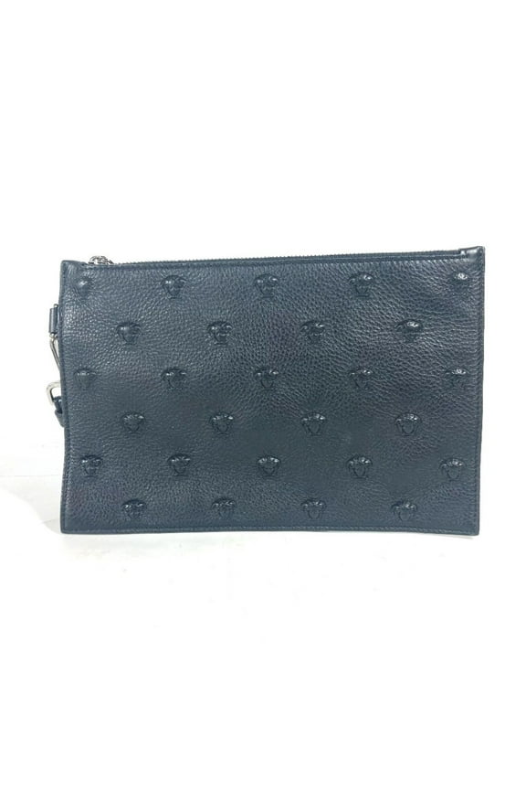 Pre-Owned VERSACE Medusa pouch bag strap clutch leather men women black (Good)