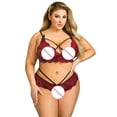 thumbnail image 6 of Mrat Lingerie for Women Plus Size Lace Lingerie Sets Matching Wireless Bra and V Panty Set Underwear Set S-1 Red-A XL, 6 of 9