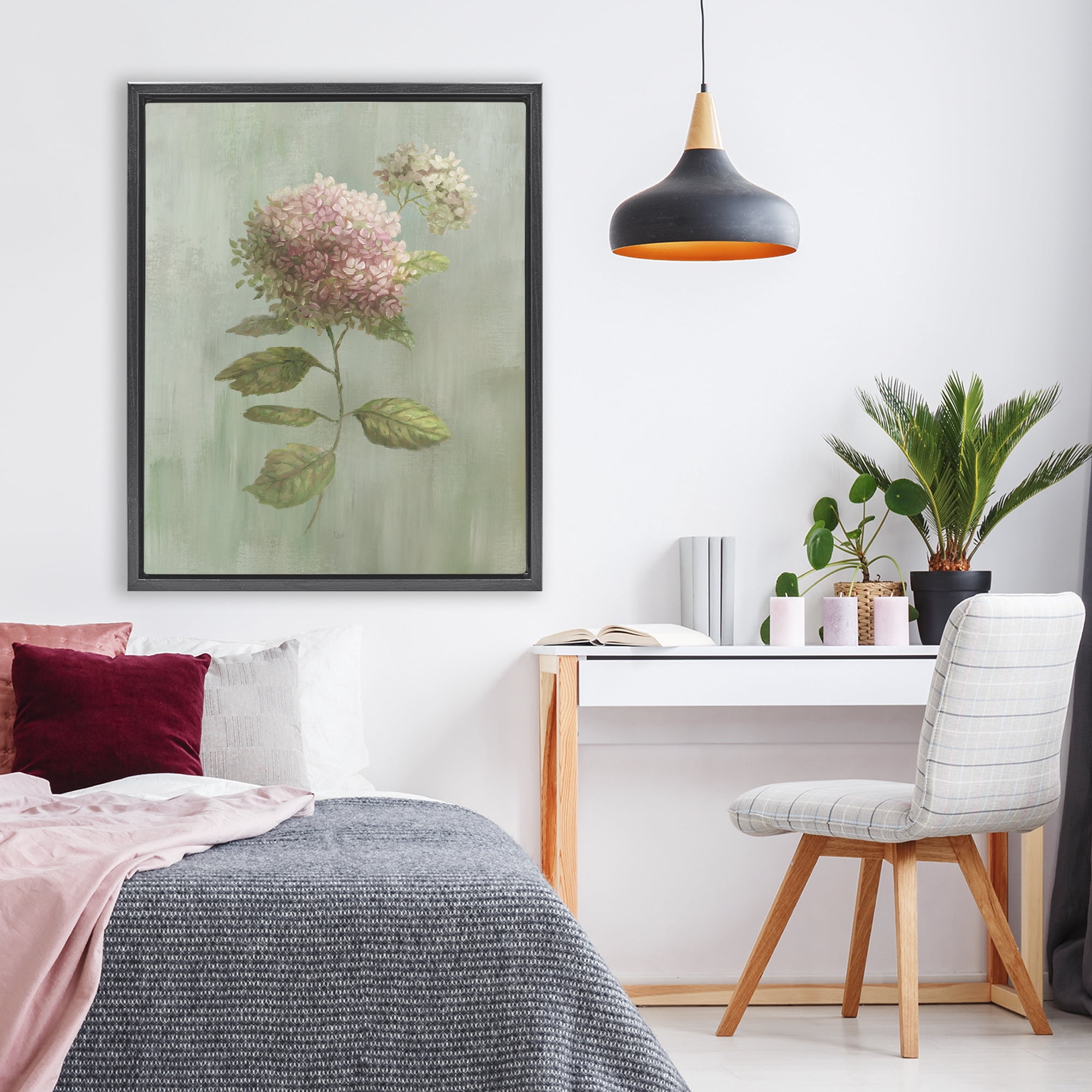 Stupell Industries Vintage Hydrangea Bushel Black Framed Floater Canvas Wall Art, design by Nan