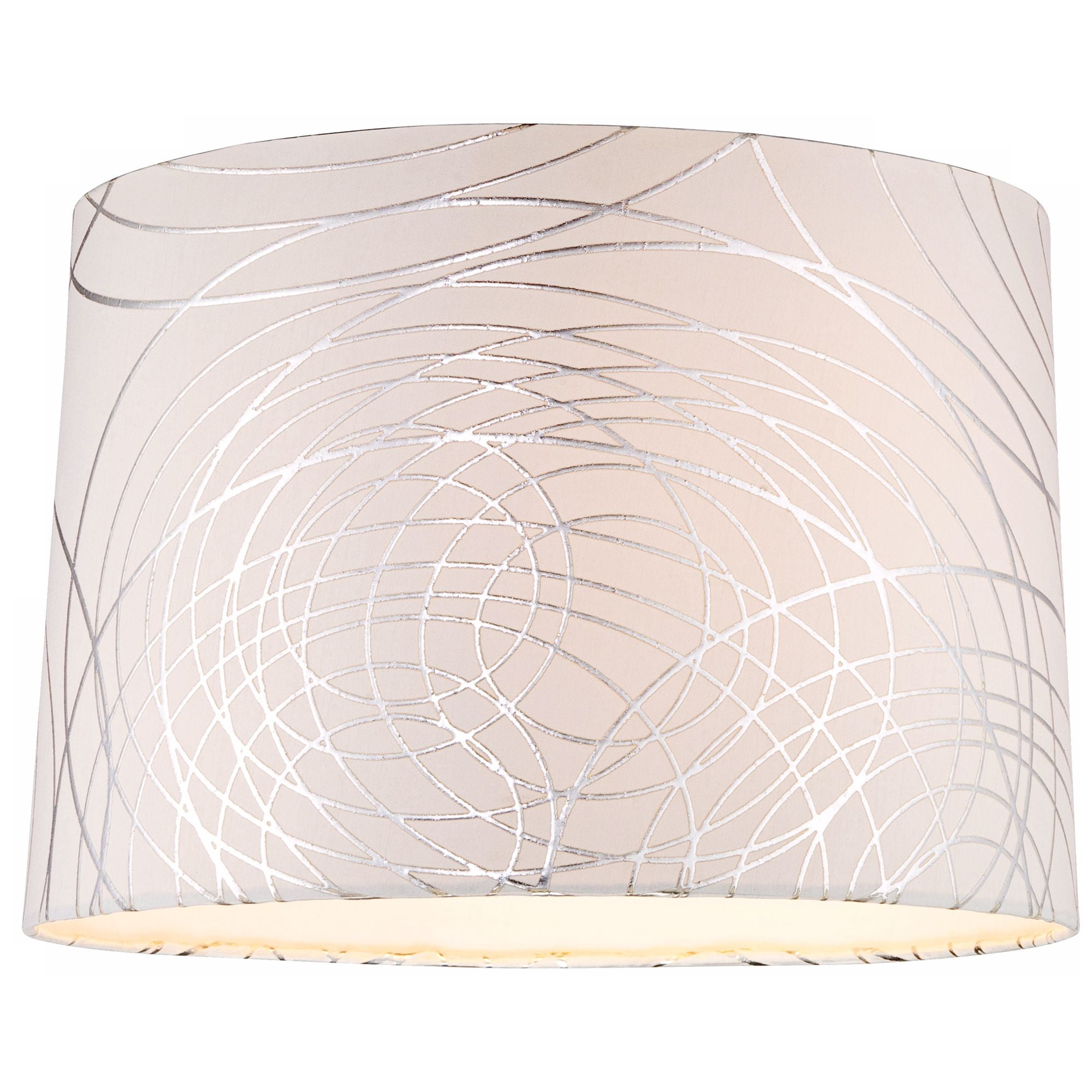 Springcrest Cream with Silver Circles Medium Drum Lamp Shade 15" Top x 16" Bottom x 11" High (Spider) Replacement with Harp and Finial