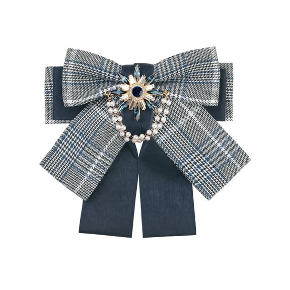 INSPIRE CHIC Women's Bow Brooch Plaid Faux Rhinestone Beaded Retro Bow Ties Blue