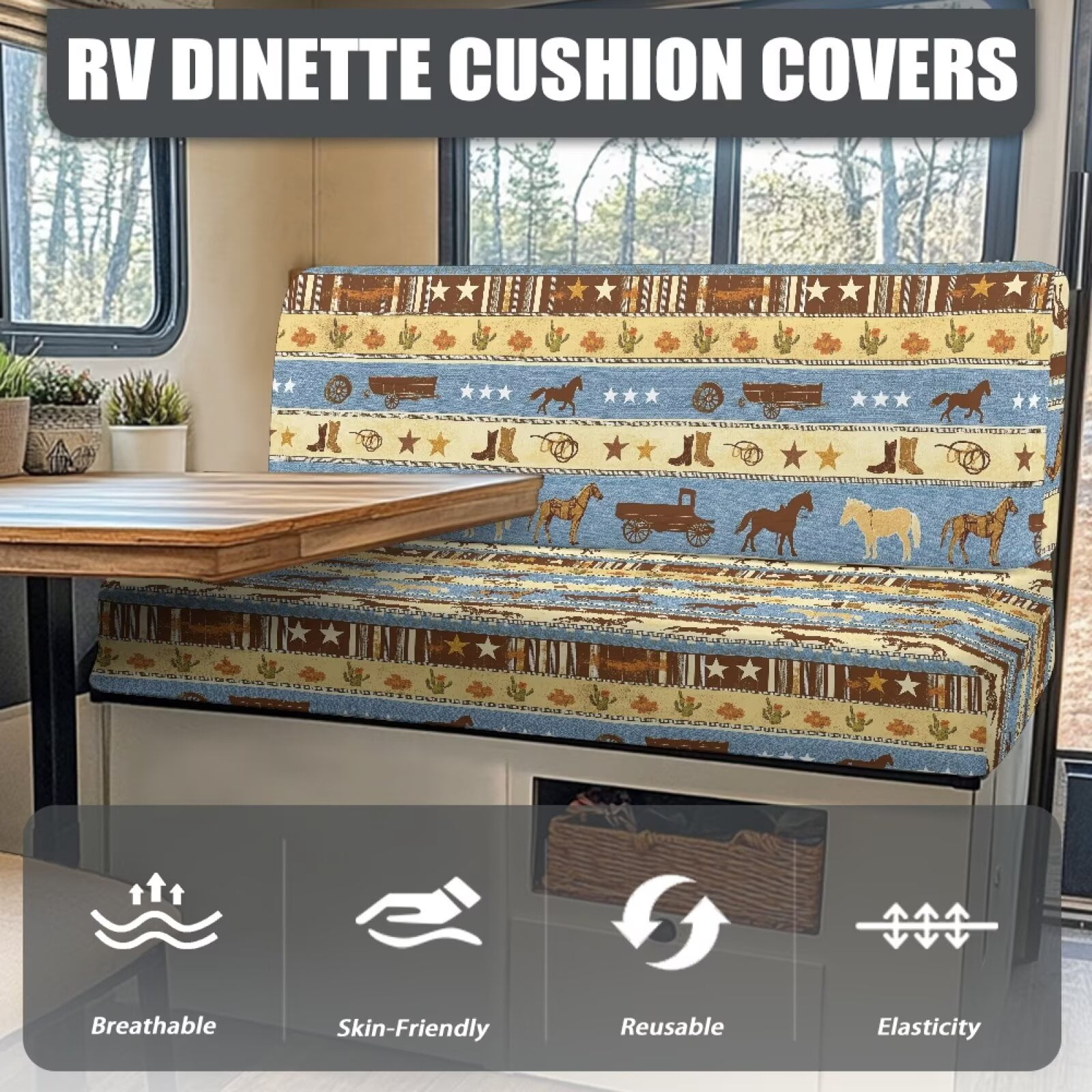 XYZCANDO Aztec Horse RV Dinette Cushion Covers Comfortable Couch Cushion Covers Universal Camper Accessories Washable Furniture Covers for Sofa and Loveseat Brown