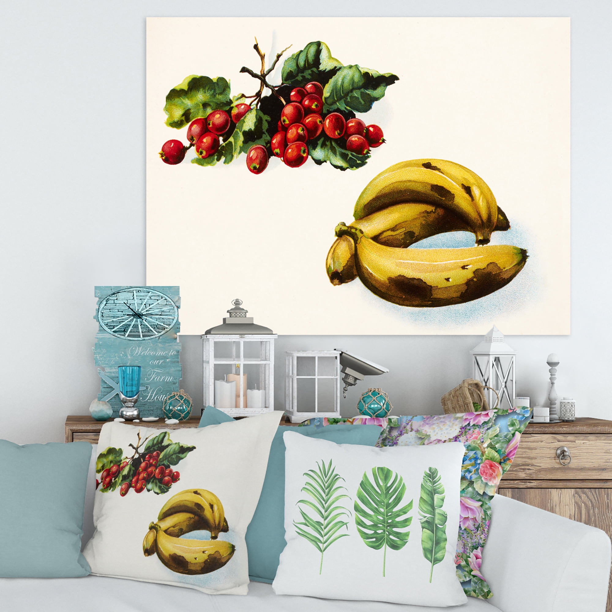 Designart ' Red Berries and Banana ' Farmhouse Canvas Wall Art Print