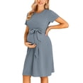 thumbnail image 2 of Ekouaer Women's Maternity Dress Short Sleeve Casual Pregnancy Dresses Rib Knit Crewneck Pregnant Clothes with Belt, 2 of 6