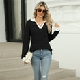 thumbnail image 4 of IWEMEK Women Tops Casual Fall Long Sleeve Shirts Comfort V-Neck Basic Tees Softness Jersey Baggy T-Shirts Black Top 2024, 4 of 7